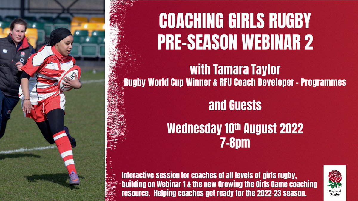📢Girls Rugby Coaches Webinar 2 next week

👉Signup link - bit.ly/3REX9LR
👍Please RT - All coaches welcome!

<a href="/QKidsFirst/">Kids First Rugby</a> <a href="/RFU/">Rugby Football Union</a> <a href="/RFU_GameDev/">RFU Game Development</a> <a href="/ERrugbycoach/">England Rugby Coach</a> <a href="/rfuclubsupport/">@RFUClubSupport</a> <a href="/rfuswestgamedev/">@RFUSWestGameDev</a> <a href="/RFUNorthGameDev/">North Game Development</a> <a href="/rfuseastgamedev/">RFU South East Game Development</a> <a href="/RFUMidsGameDev/">RFUMidsGameDev</a> <a href="/EngRugbySchools/">England Rugby Schools</a> <a href="/EngRugColleges/">England Rugby Colleges</a>