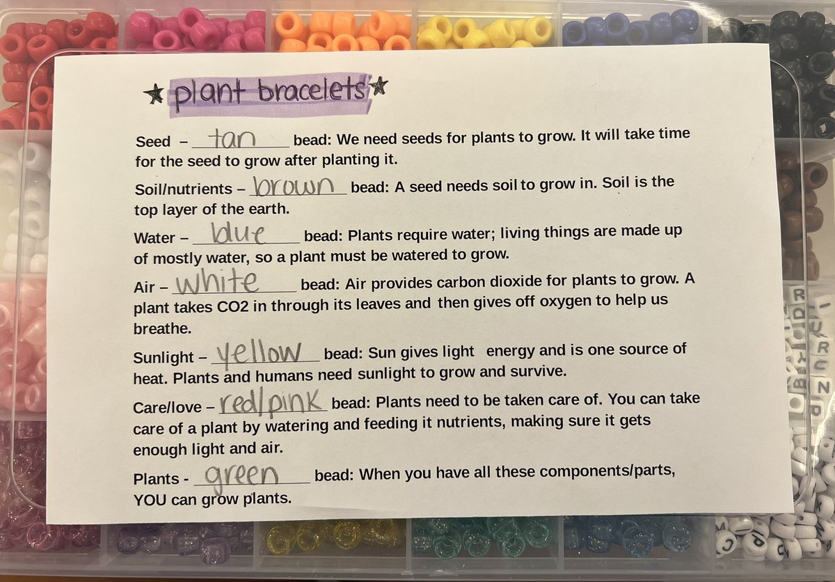 coach__west's tweet photo. K-2 scientists made bracelets on the last day of summer bridge to help them remember everything plants need to survive. what a great way to end our science classes! happy summer everyone! 😎☀️🌷#SummerBridge2022 @CNSchools @EricaReynolds00 https://t.co/RCNIHXnn0c