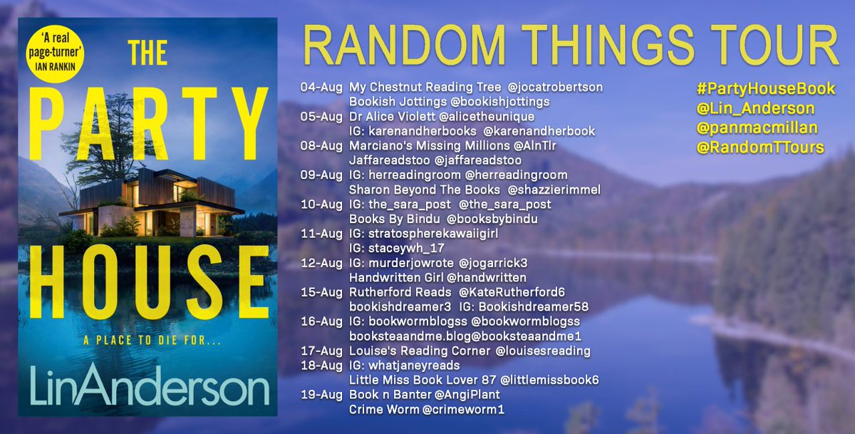 #Thriller fans will be gripped by @Lin_Anderson's #ThePartyHouse published by @panmacmillan. Read the @BookishJottings review here: bookishjottings.com/2022/08/04/the… @RandomTTours