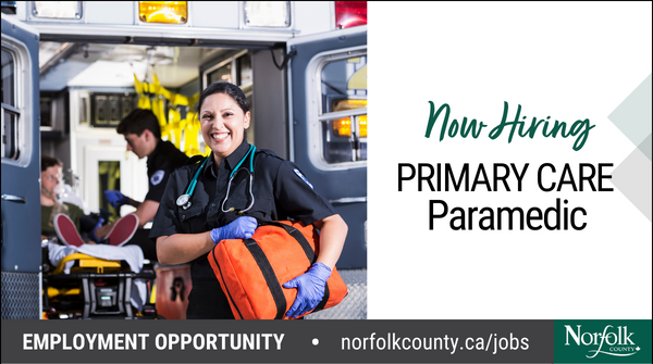 NorfolkCountyCA's tweet image. Norfolk County is recruiting Primary Care Paramedics to provide the full scope of pre-hospital medical services directly to the public in a manner consistent with legislation, regulations, policies, procedures and standards. For more info and to apply bit.ly/3oWyYf0