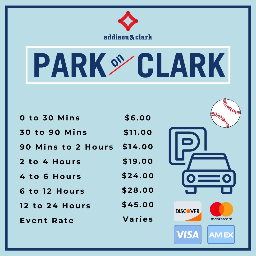 addisonclarkchi's tweet photo. Watching the @cubs play this week? Check out our paid self-parking across from Wrigley Field for easier access and convenience! ⚾ https://t.co/EeviCHzTNn