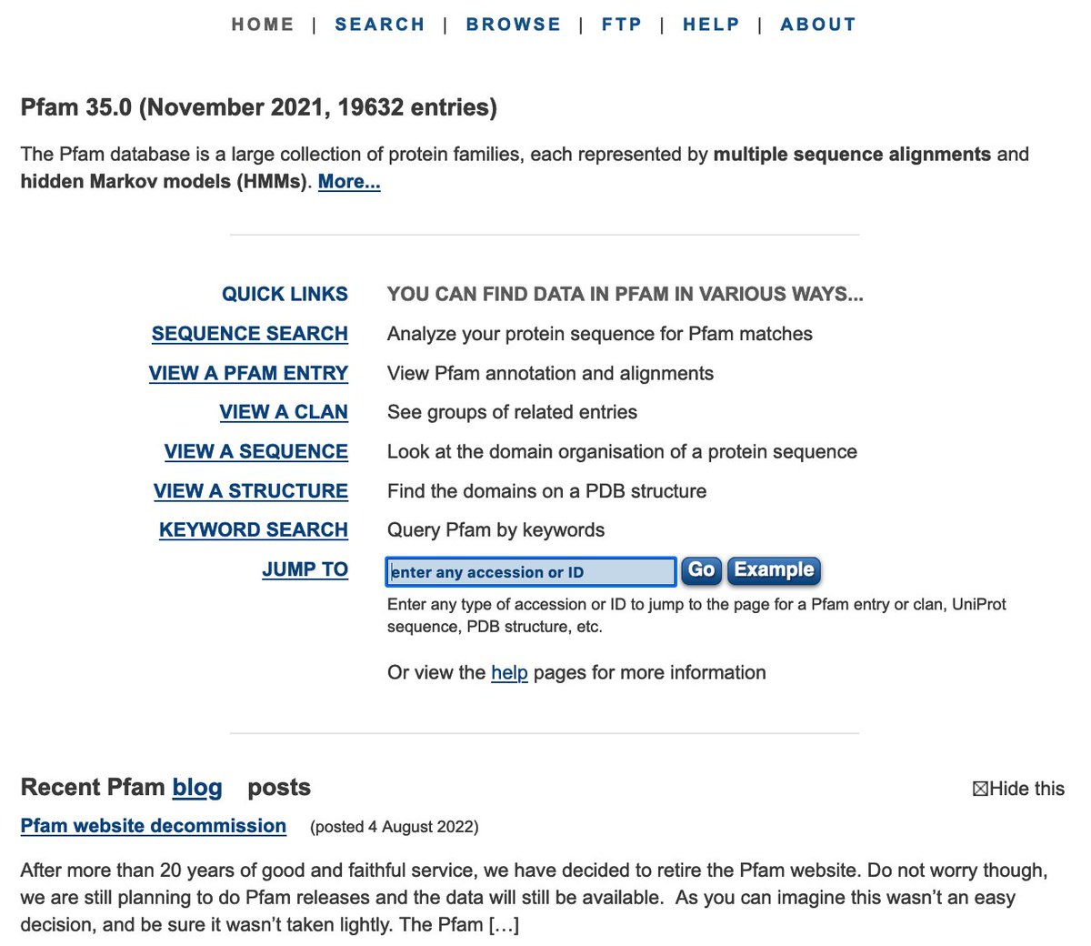 We have decided to retire the Pfam website in October. But all the functionality and data is available in InterPro. More info in our blog xfam.wordpress.com/2022/08/04/pfa…