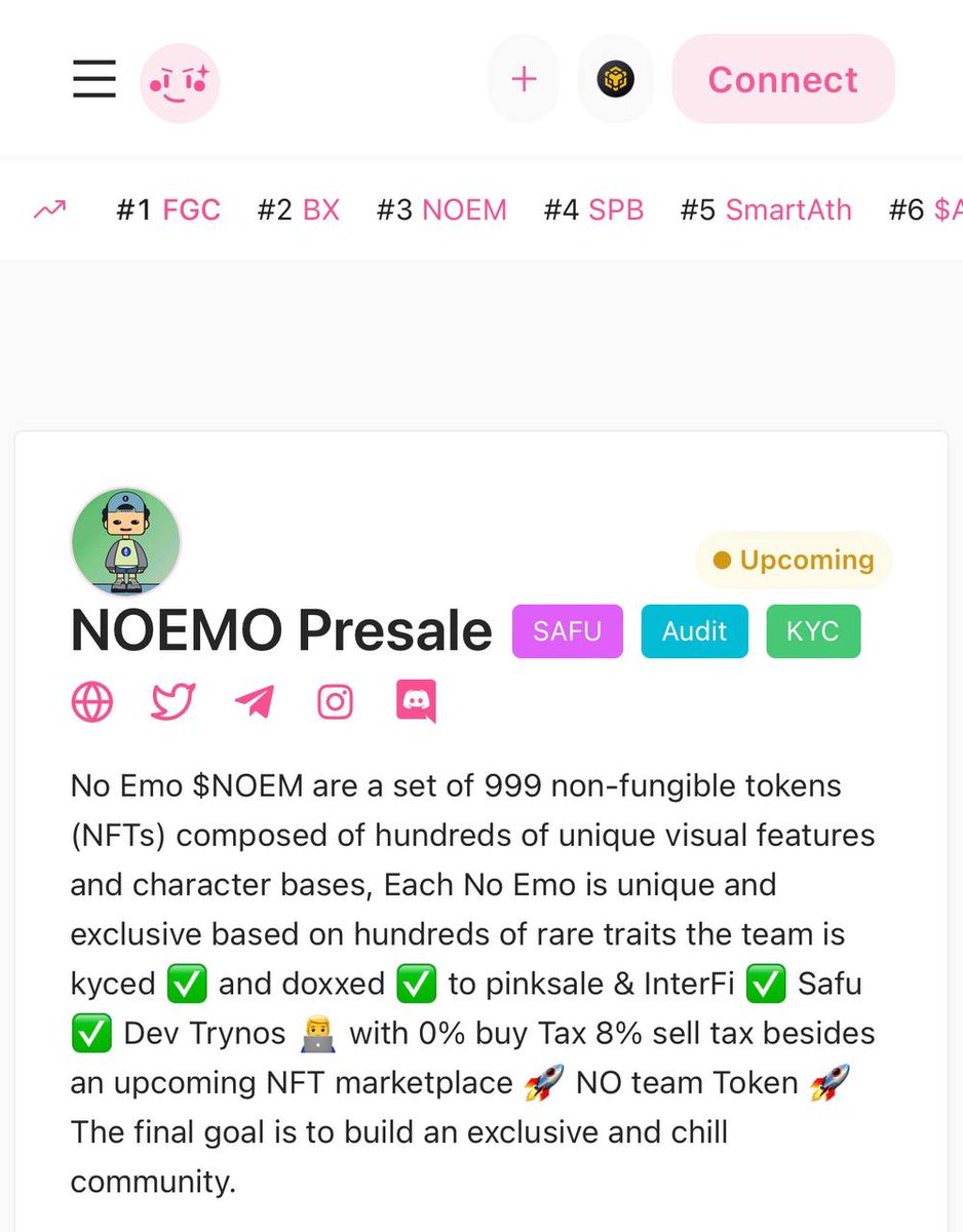 NoEmoNFTs's tweet photo. NOEMO IS TOP 3 TRENDING PINKSALE 🔥

https://t.co/FK4IsJOJI9 https://t.co/oZkYNlqoyU