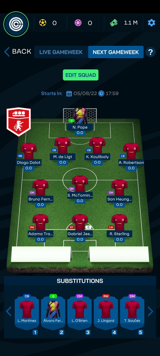 HeroicLegendsFC's tweet photo. @clubgame Have tweaked the bench and added Koulibaly into the starting 11... May change again come tomorrow... 😅 https://t.co/he8h9sVhoq