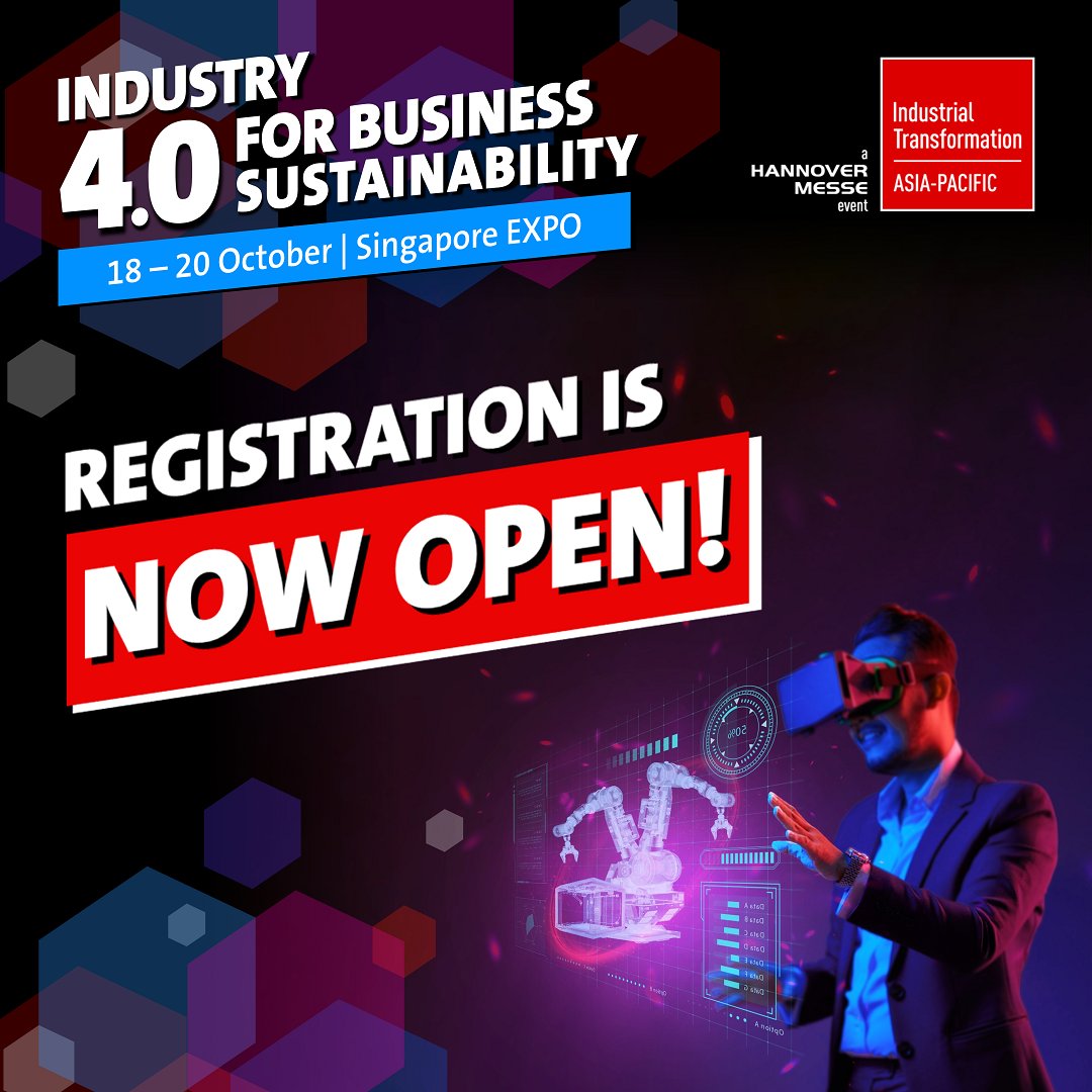 [🔊 HAVE YOU REGISTERED?] The Industrial Transformation ASIA-PACIFIC - a HANNOVER MESSE event (ITAP) is happeing on 18-20 October 2022 in Singapore EXPO with a greater focus on sustaining your business with Industry 4.0!
.
REGISTER NOW: bit.ly/3oRQQr4
.
#ITAP2022