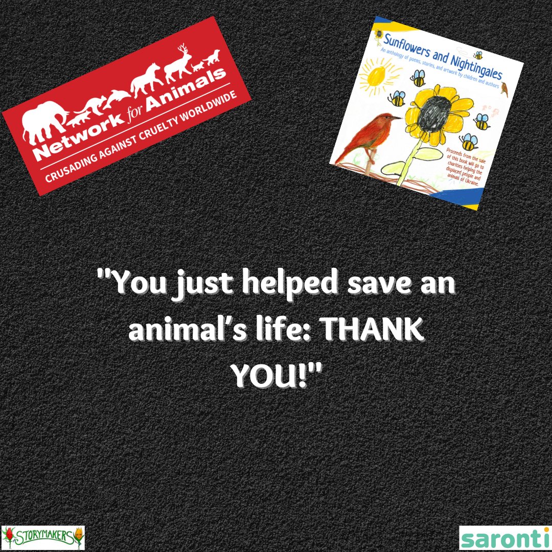 Because of you we are able to support @Network4Animals to help animals in Ukraine We want to do more so please share saronti.com/book4ukraine/ @LouTreleaven @RobKeeleyAuthor @AnnaHoghton @nikki_cyoung @DanSmithAuthor @gblackwellbooks @kfosterauthor @KarenMcCombie #WritingCommunity