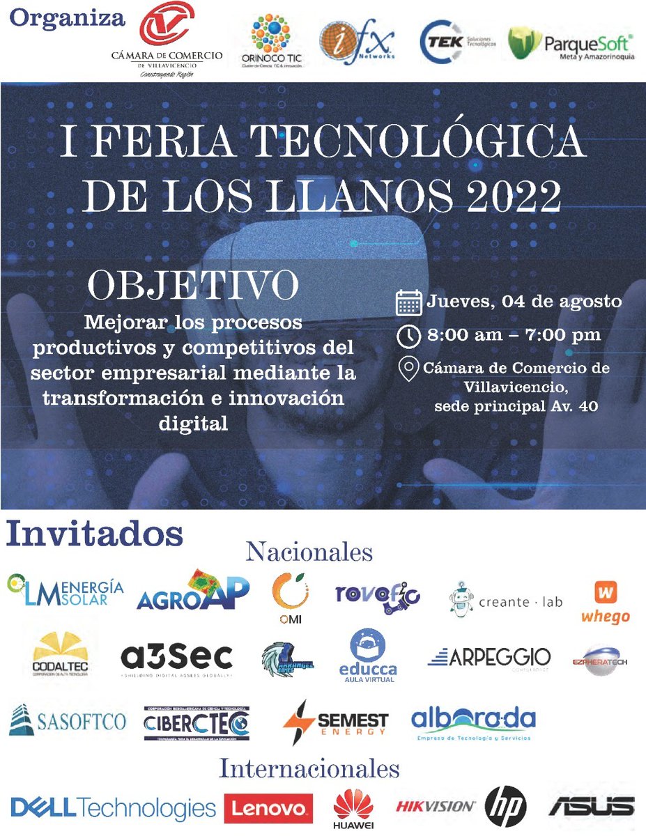 OrinocoTIC's tweet photo. Hoy 1 Feria Tecnología de los Llanos @CCVillavicencio @IFXNetworks @corpopangea @ParquesoftMet @Codaltec @ezphera @rovofic @alboradaep https://t.co/AWWtS4Hwvi