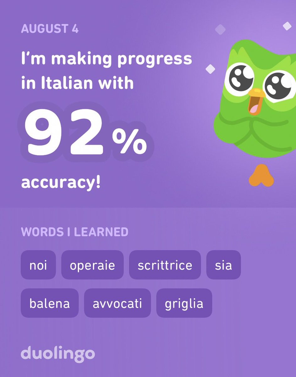 CByrdine's tweet photo. I’m learning Italian on Duolingo! It’s free, fun, and effective. https://t.co/3JPe7Iv7gI