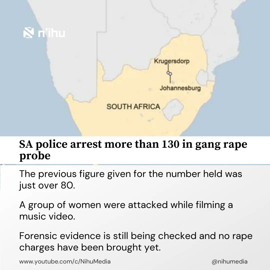 Nihumedia's tweet photo. SA police arrest more than 130 in gang rape probe. https://t.co/70DCLobRfP