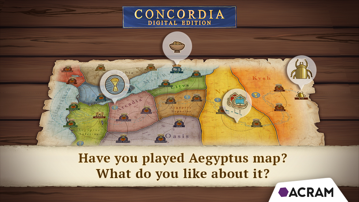 acramdigital's tweet photo. Flood mechanic is my favorite! How about you? By the way, if you haven’t already heard - “Aegyptus &amp; Creta” DLC has been released last month! 🐪#Acram #Concordia #boardgame #boardgames https://t.co/kGgN1NIziD