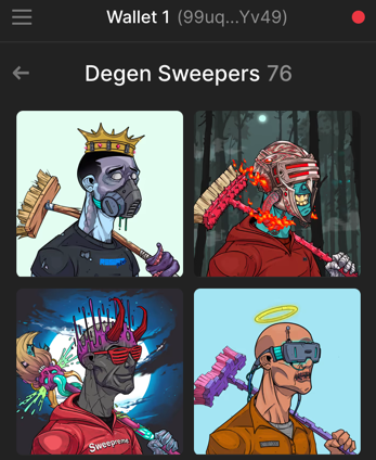 I just bought 5 <a href="/DegenSweepers/">Degenerate Sweepers | FREE MINT ON SOLANA</a> .

So I have 76 NFT from the collection in my wallet.

I offer one NFT to the #urkannarmy .

To participate:

❤️ RT &amp; Like

👉Follow <a href="/CryptoZaabi/">Zaabi 🐶</a>  &amp; <a href="/_Urkann/">ayo</a> 

✌ Tag 3 frens.

☘️ 24H Good luck