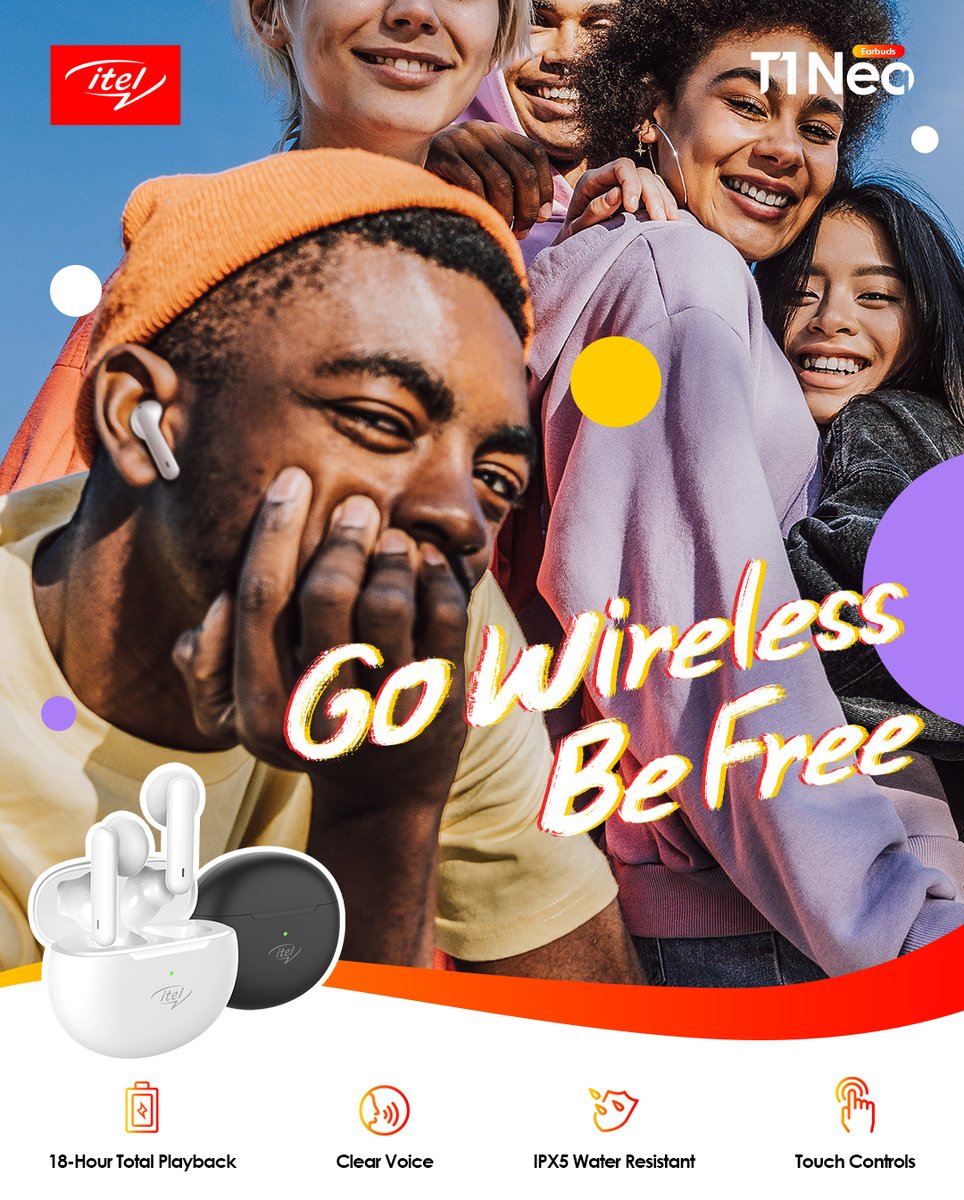 itelNigeria's tweet photo. The best is here!✨Go wireless, be free with the trendy and fashionable itel Earbuds T1 Neo! 🤩
Click here to get yours: https://t.co/uYlODoZ5I6
#GoWirelessBeFree
#SmartLifeBrand https://t.co/4WpvVHq2ts