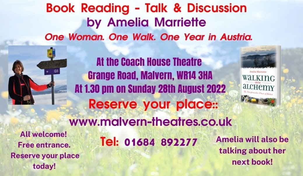 Writing_Austria's tweet photo. Grew up in Malvern, worked for DRA for 12 years. After a career in curating I moved to Austria. I'm giving a book reading about Walking into Alchemy 28.08.22 at 1.30 pm Coach House Theatre Malvern & announcing my next book, about my dad & RAF Klagenfurt #walkingintoalchemy #RAF https://t.co/B04k0bp771