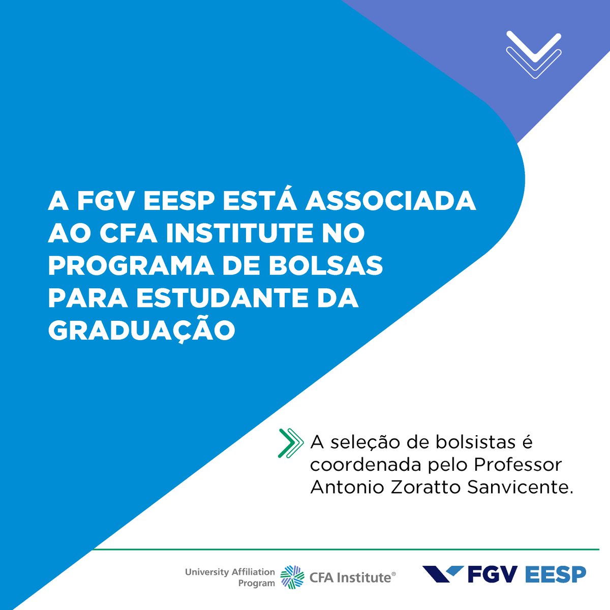 EconomiaGV's tweet photo. A FGV EESP está associada ao CFA Institute no programa de bolsas para que estudantes de graduação iniciem o processo de exame de certificação como analistas financeiros. Saiba +: https://t.co/8Hp3V5lgN9 https://t.co/a3mkl3PbZJ