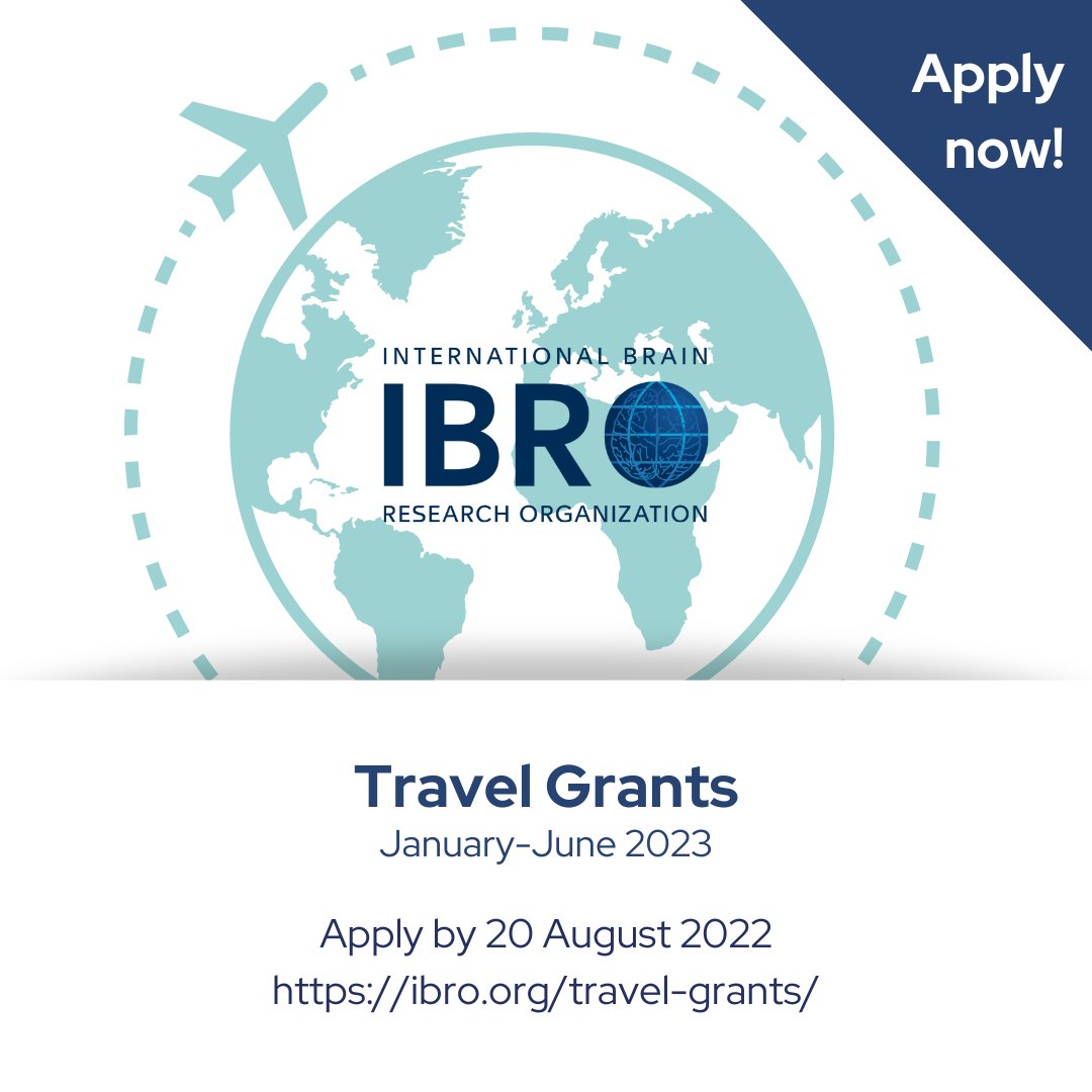 🌎 Open call! 🌎 
Travel #grants available for early-career Ph.D. students and post-doctoral fellows who wish to participate in international neuroscience meetings &amp; events in Jan-June 2023.
Find out more: ibro.org/travel-grants/
<a href="/APalacio_s/">👉🏼Adrian Palacios 👈🏽</a> <a href="/cheahpikesee/">Pike See Cheah</a> <a href="/TheBaleLab/">Dr. Tracy Bale 🟧🧠</a> <a href="/villiam68/">Lars Kristiansen</a>