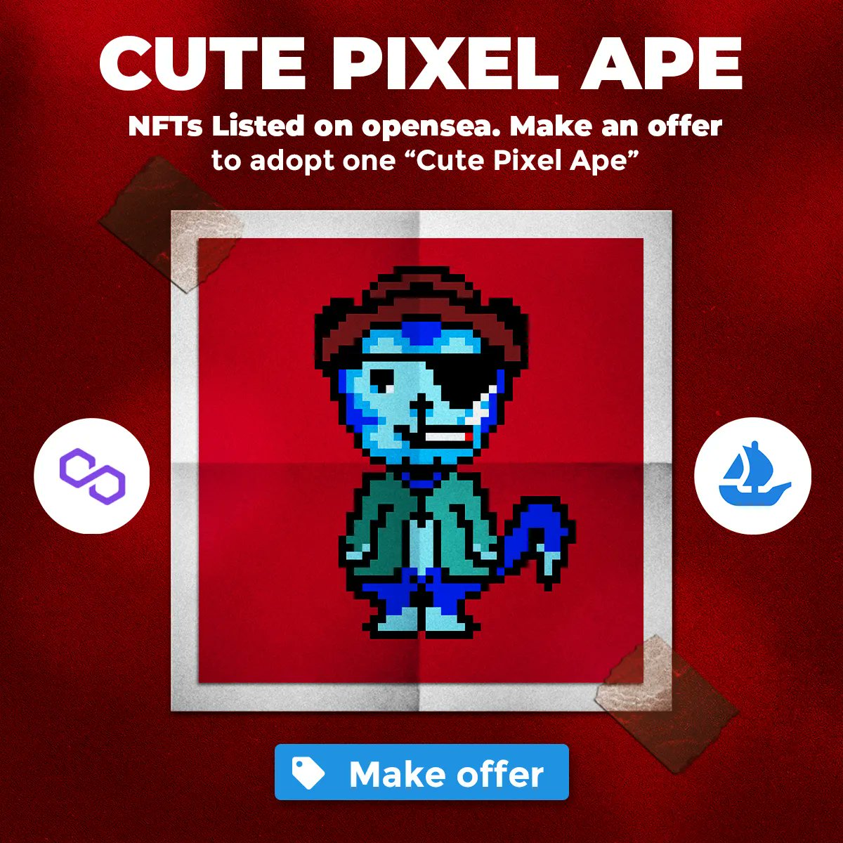 metaofly's tweet photo. Adopt one of Our Great Pixel Art Ape NFT from Opensea.
Search: "Cute Pixel Ape" on Opensea
Or visit https://t.co/yjiw2BVxRr
#NFT #NFTs #OpenSea #Metaofly #Ape #PixelApe #PixelApeNFT #ApeNFT https://t.co/ur8biu3YE9