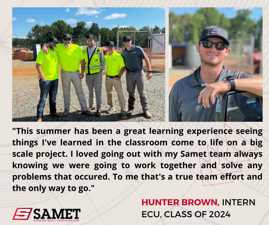 sametcorp's tweet image. Hunter Brown, ECU Construction Management, Class of 2024, had a great experience on one of our large industrial job sites this summer.  We are going to miss you! #thisissamet #sametcorp #eastcarolinauniversity #internship