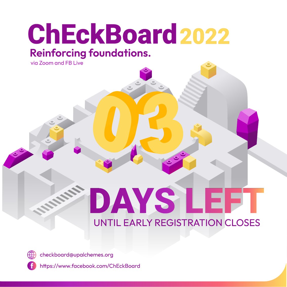 ChEckBoard2024's tweet photo. THREE DAYS LEFT before the early registration for ChEckBoard 2022 ends!
Grab this advantage to obtain valuable pointers and techniques for the upcoming board exams.
Register now through this link: https://t.co/nvlGo3KNgq
#ChEckBoard2022
#ReinforcingFoundations https://t.co/Hgc4c931jD