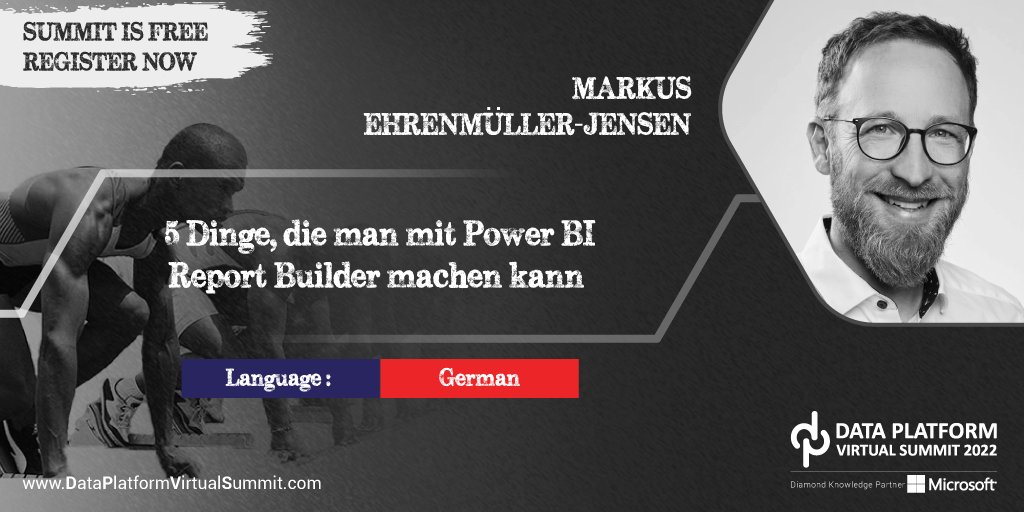 DataAISummit's tweet photo. 5 Dinge, die man mit Power BI Report Builder machen kann by @MEhrenmueller 

Block your seat for FREE. 

https://t.co/22aPz12oZ1

Check out the session schedule: https://t.co/2feCV8Z8JI

Thanks for Share/RT

#DataPlatformSummit #PowerBI #ReportBuilder https://t.co/B67JRzYMQ5