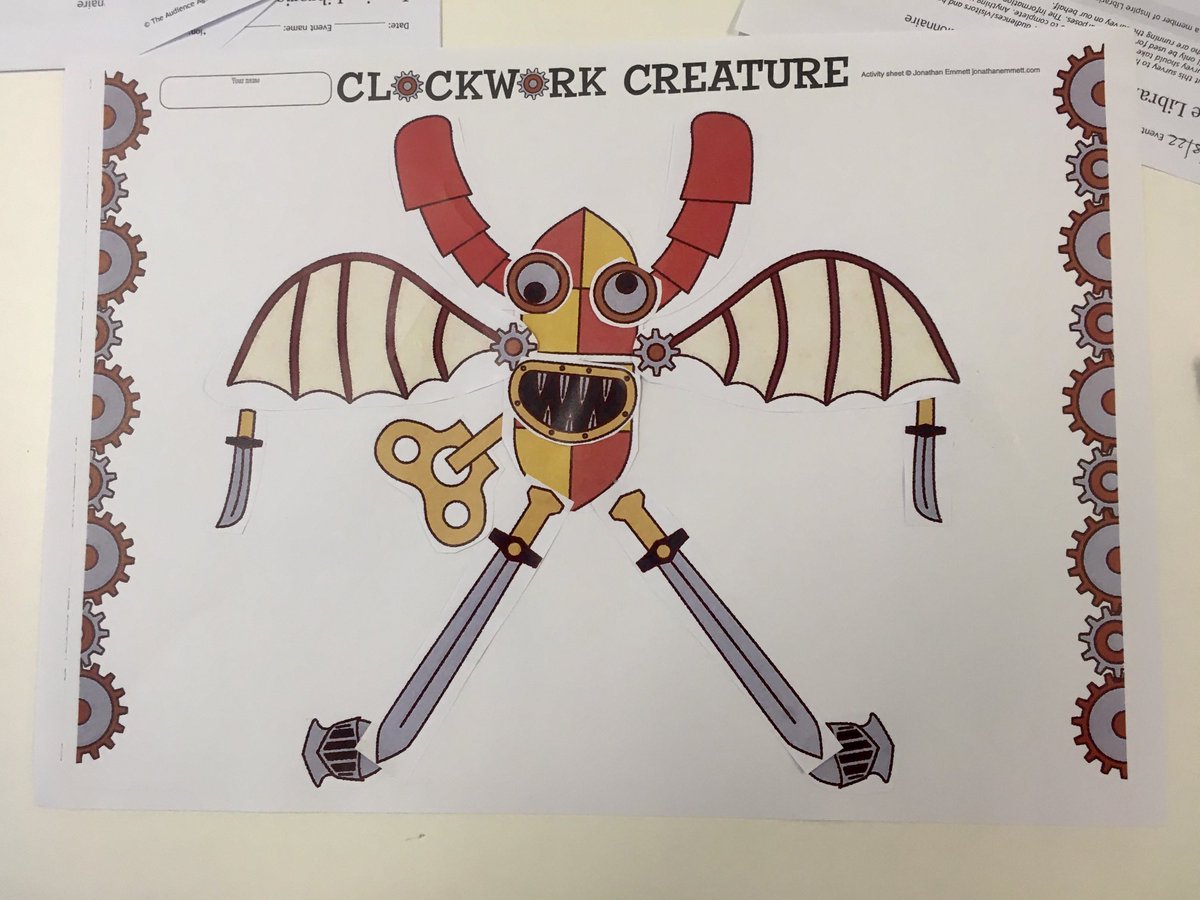 JonathanEmmett's tweet photo. Some terrific clockwork creatures (and one car) created at this morning’s ⁦@NottsLibraries⁩ #TheClockworkDragon event at Mansfield Library. Looking forward to seeing more at Sutton-in-Ashfield Library this afternoon.
⁦@ElysDolan⁩ ⁦@OxfordChildrens⁩ https://t.co/WPrVaq1Dv9