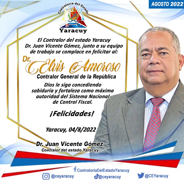 CEYaracuy's tweet photo. Feliz cumpleaños Dr. Elvis Amoroso, Contralor General de la República. Desde Yaracuy la gran familia Contralora gerenciada por el Dr. Juan Vicente Gómez le augura mucha salud y bendiciones en este día especial. @CGRVenezuela #ElvisAmoroso https://t.co/8nCz59s1aC