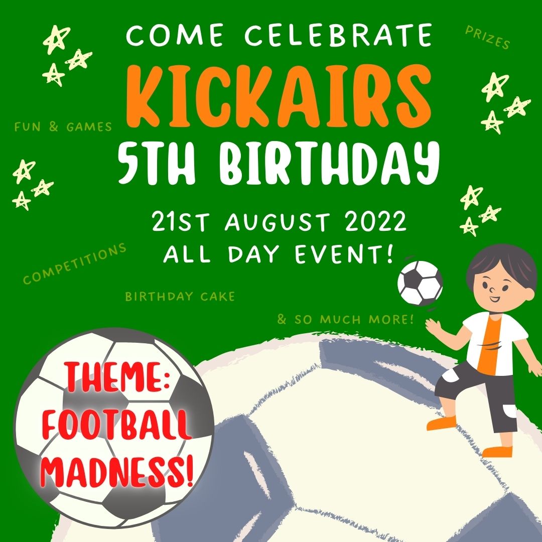 Kickair is turning 5!!! To celebrate our Birthday and the England Women's Football team winning the Euros, we are having a Football themed party on 21st August 2022! 

Book your slots now so you don't miss out!

 #kickair #kickairuk #birthday #birthdayparty  #manchester #mcr