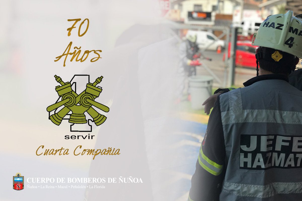 Enviamos un saludo a todos los oficiales, bomberas/os y personal rentado de nuestra Cuarta Compañía del Cuerpo de Bomberos de Ñuñoa <a href="/CuartaCompania/">Cuarta Compañía Bomberos Ñuñoa</a>  Que hoy cumple 70 años de vida. #Servir