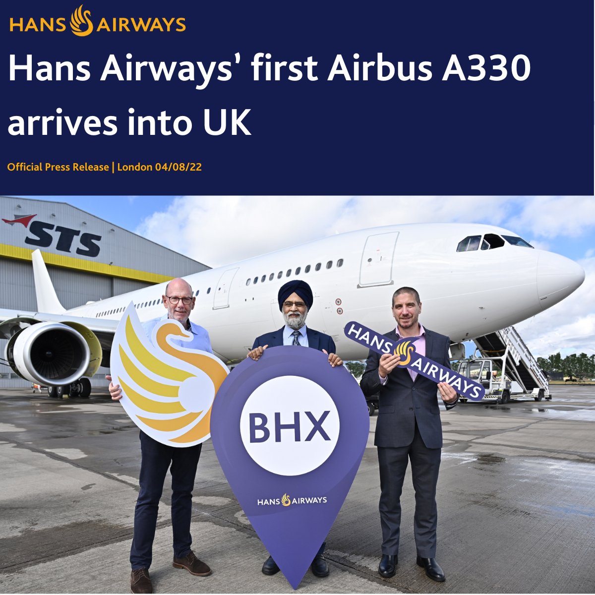 HansAirways's tweet image. Hans Airways celebrated the arrival of its first Airbus A330-200 on UK soil this week into Birmingham Airport

Click here for the full press release: lnkd.in/gTPvXm7i

#hansairways #ukaviation #ukairlines #indiaaviation #airlines #aircraft #aviation #a330 #flyingsoon
