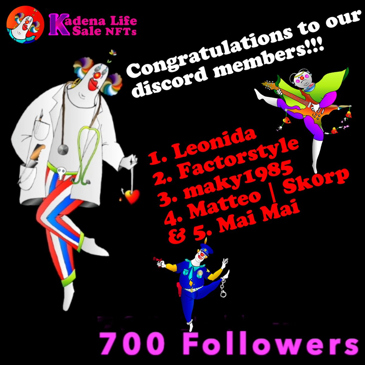 1001milanesas's tweet photo. 🤍Join our discord 4 a chance 2 win a Whitelist spot 4 being a member!!! 

🏆Here are the winners from our flash #nftgiveaway on our discord celebrating 700 followers on Twitter!

🙏Thank you everyone 4 your support. The #kadena community is the best!

#kda #pact #NFTCommunity https://t.co/GvR8aH7zXx