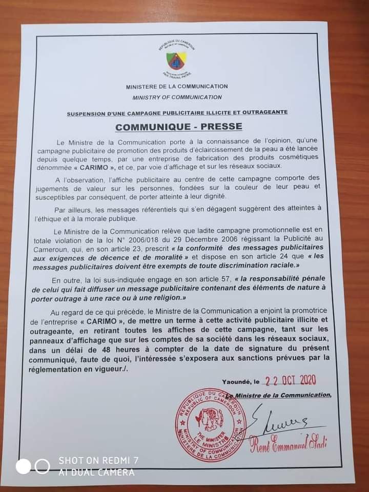 aristidemabatto's tweet photo. @PTchokoua @MvondoFabrice @labocarimo @MincomCameroun En octobre 2020, #Carimo s'en est plutôt bien sorti. Le @MincomCameroun a menacé de sanctions plus sévères si les affiches et visuels restaient visibles au bout de 48h. Les sanctions pénales n'ayant pas suivi. Est-ce qu'on pourra contacter la récidive ?
#SniperDePub https://t.co/8P0e68SOEK