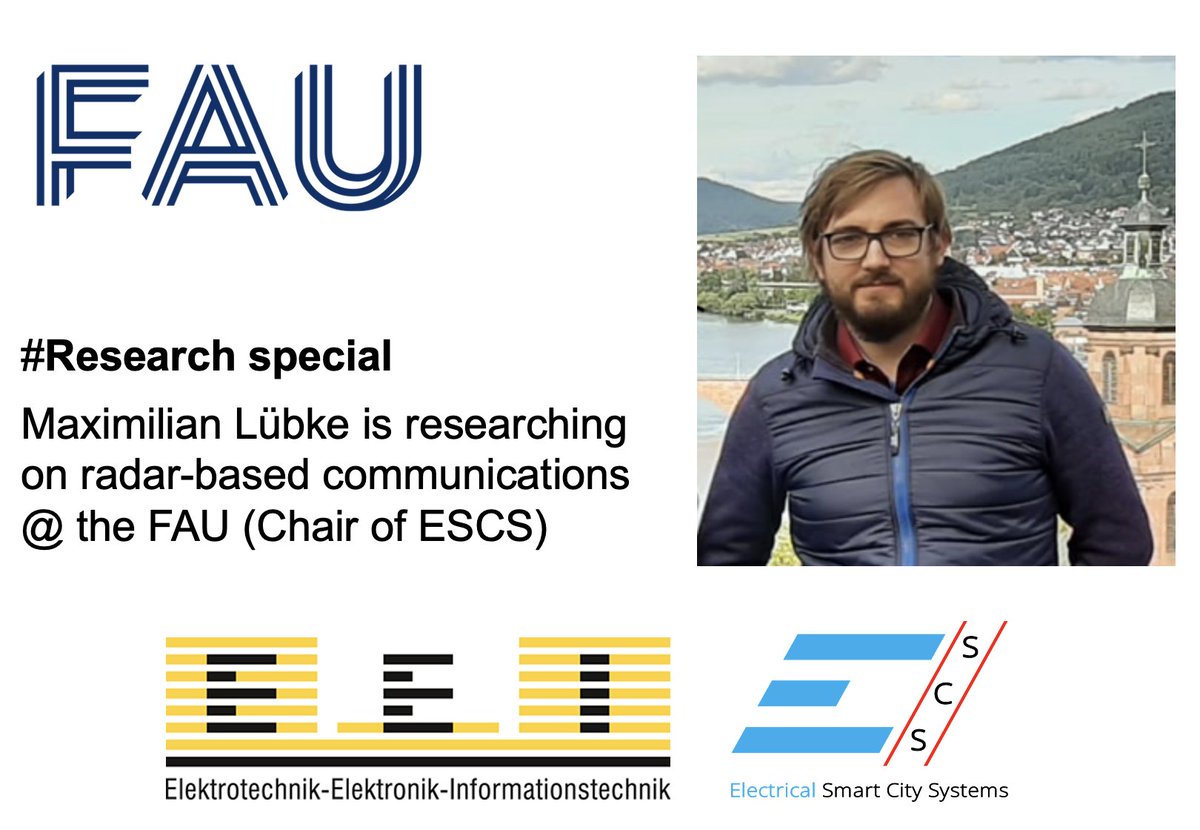 NormanFranchi's tweet photo. Maximilian Lübke, a #PhD student &amp; research associate at @FAU_Germany #ESCS, introduces himself &amp; his research profile (Joint Communications &amp; Sensing/Radar, #JCAS) in a #Forschungsspecial interview, @Department_EEI Newsletter https://t.co/YXyahLeig8 
Keep up the good work, Max! https://t.co/FtMEDjzlio