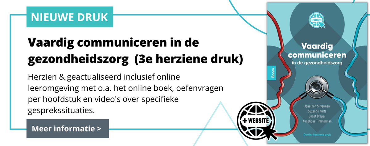 NIEUWE DRUK | In deze derde, herziene druk  van ‘Vaardig communiceren in de gezondheidszorg’ is aandacht voor de toepassing van communicatie in specifieke contexten: communicatie bĳ seksuele problemen en bĳ beperkte gezondheidsvaardigheden, e-health en online communicatie.