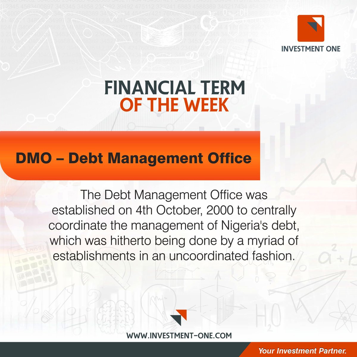 InvestmentOne's tweet photo. The DMO is responsible for cost efficiently managing the mix of local and foreign borrowing to fund the budget deficit in a manner that leads to economic growth.
 
They oversee the issuance of FGN bonds, treasury bills and promissory notes to the public.

#financialterm
#finance https://t.co/f023rVCdNX