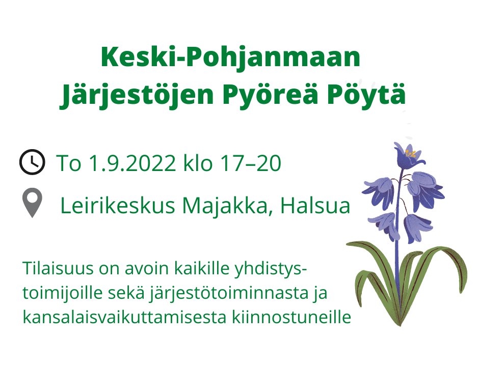 Tervetuloa Järjestöjen Pyöreään Pöytään!

Ilmoittaudu 25.8. mennessä:
forms.office.com/r/GVa5faziV7

<a href="/SiltaYhtklubi/">SILTA yhteisöklubi</a>