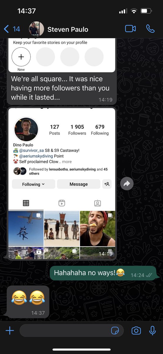 AlsoDino's tweet photo. Anyone want to follow me on insta so I can officially overtake my better looking and far more talented younger brother?
(At ThatGuyDino on Insta)
#NotCompetitiveAtAll
#SurvivorSA https://t.co/QO4I0FPFx1