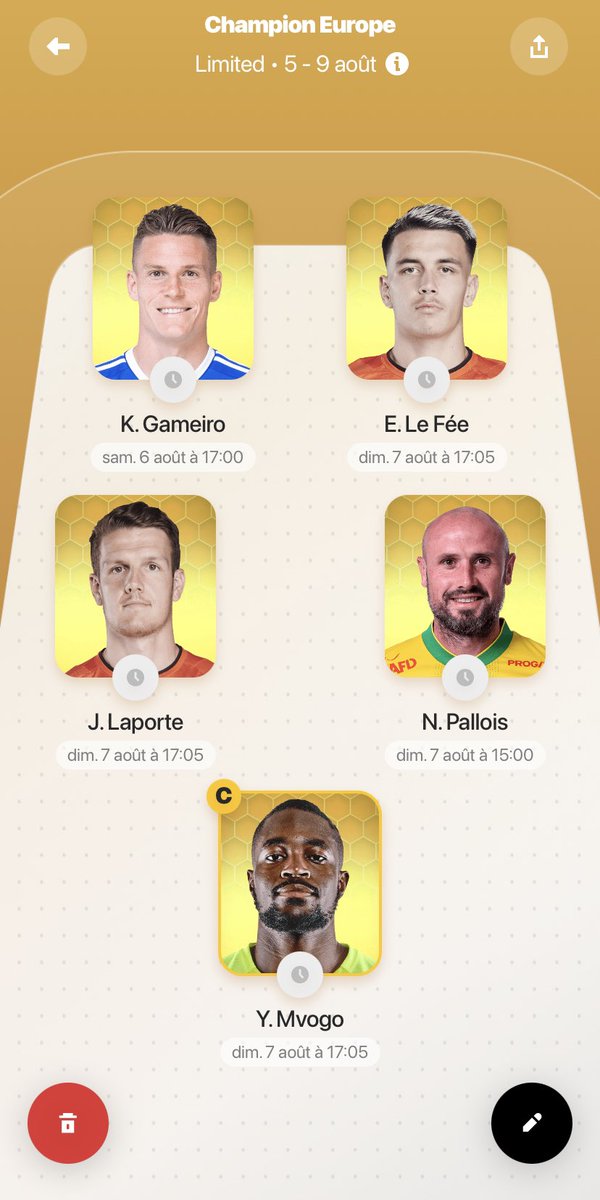 Ivro74's tweet image. Ma première compo pour le champion europe #Sorare des avis @Monaco76_Yt ? Petit budget on verra… Je croise les doigts pour que Yvon Mvogo soit titulaire pour @FCLorient sinon j’ai Dreyer et Bartouche en remplaçant