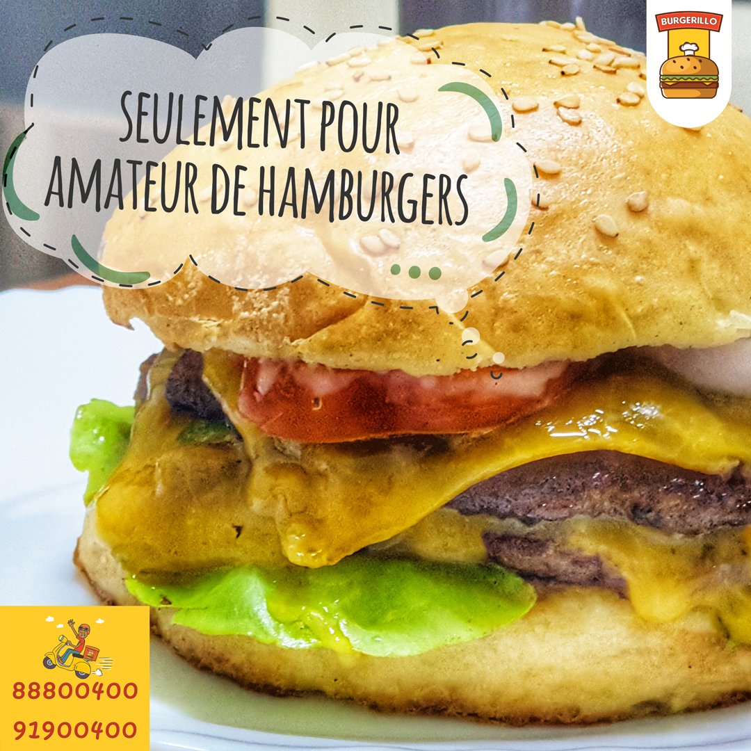 Burgerillo's tweet photo. Le bonheur est dans une photo. #burgerillo le meilleur burger de #Niamey 
📍 Rond pont #yantala en allant vers ambassade de France prèsisement Gabriel après station RPS à 30 mettre même alignment 📞 91900400
📍 Burgerillo Annexe face la pharmacie centre Aéré 📞 88800400 https://t.co/LjpbC4gdkW
