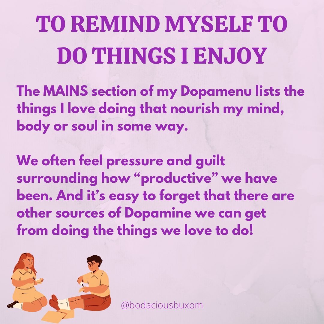 bodaciousbuxom's tweet photo. REASONS WHY I LOOKED AT MY DOPAMENU THIS WEEK ⬇️

(If you’re not familiar with what a Dopamenu is, let me know and I’ll direct you to an older post of mine where I break it down).

#ADHD #adhdtwitter #Neurodivergent #Neurodiversity https://t.co/y8MNtbZHp3