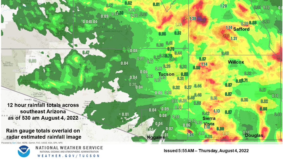 NWS Tucson on Twitter "Here is a map of 12 hour rainfall totals across