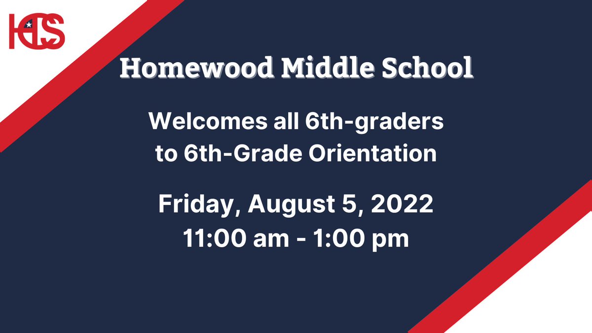 We are excited to meet all of our 6th-grade Patriots tomorrow, Friday, August 5th, at 11:00 am in the HMS Cafeteria. #hwdms #WeAreHWD