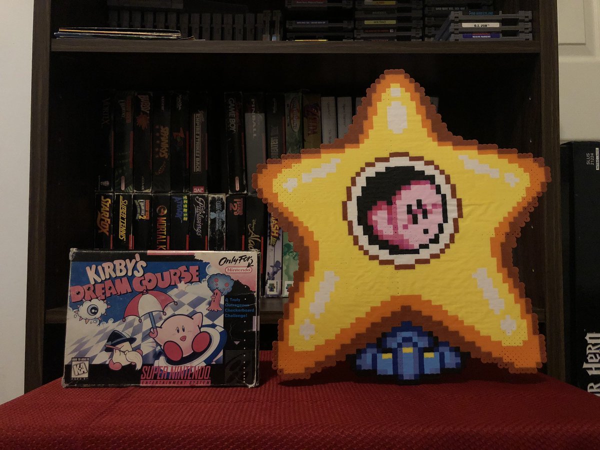 pixelsrebuilt's tweet image. Game #110: Kirby’s Dream Course! I play this one pretty frequently to this day, pursuing medals obsessively which is a very challenging task, but I’ll be damned if this game doesn’t age extremely well! #perler #pixels #RETROGAMING #snes #kirby #nintendo #supernintendo