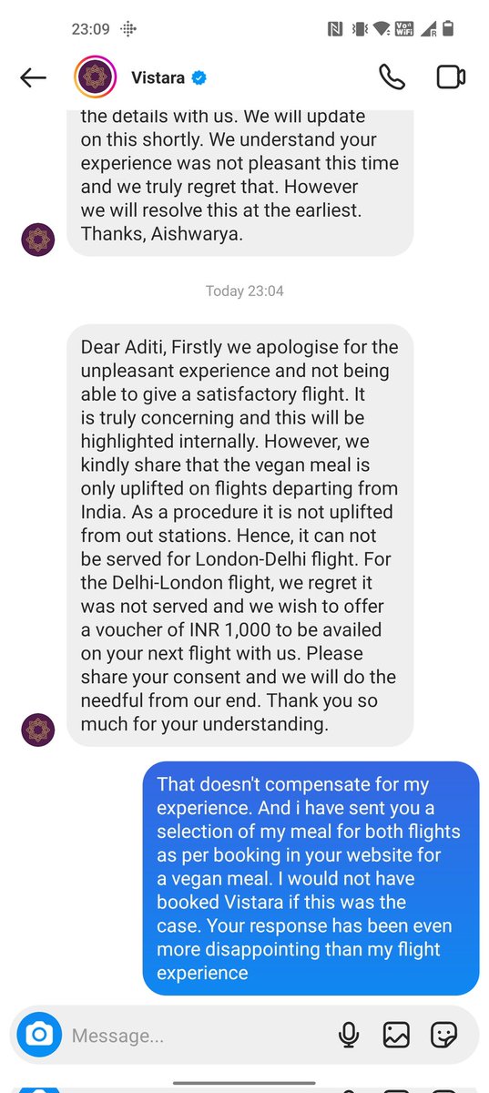 Cherry on the cake is - staff says they are incapable of sharing vegan meals from flights out of India. Firstly, it wasn't even shared on the flight from Delhi. Secondly, why are you offering that option while booking? #indianaviation #flightexperience #disappointed
