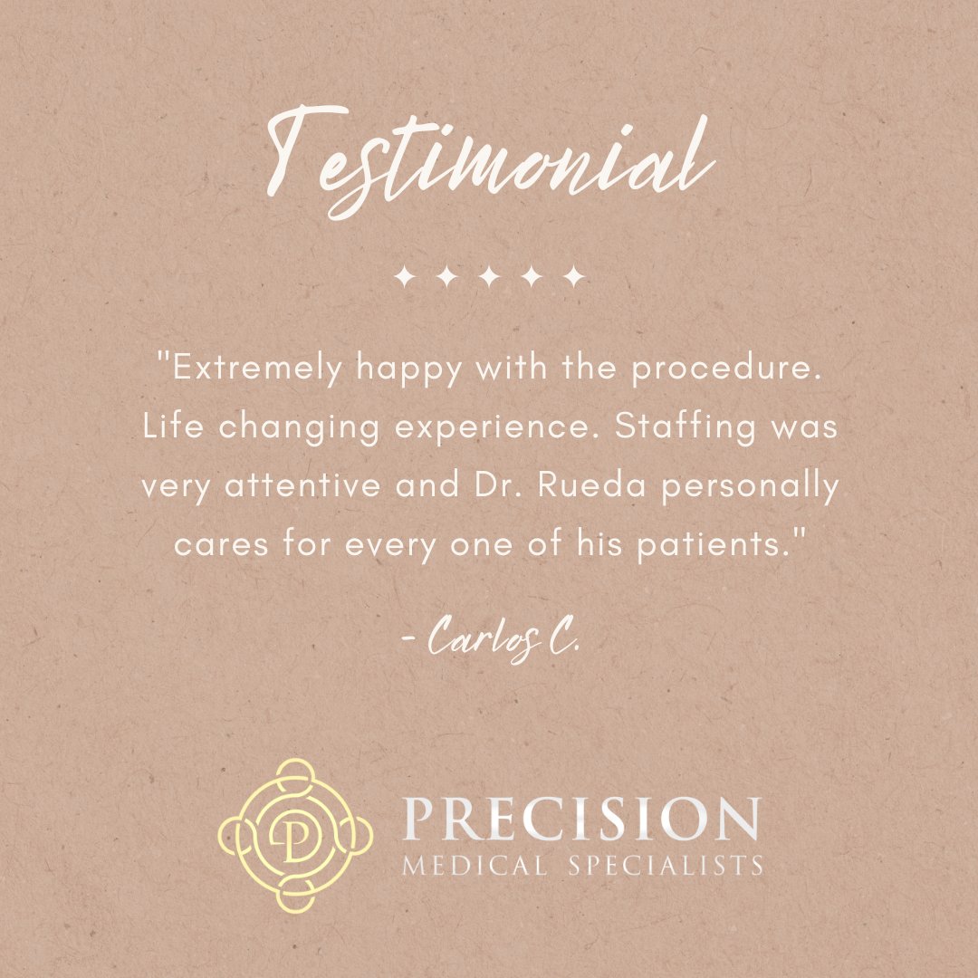 PrecisionMDs's tweet photo. Always thankful when a patient takes the time to share their experience with us. Thank you, Carlos! #thankfulthursday #precisionmedicalspecialists #precisionmds #drstevenrueda https://t.co/KJrIfvynSI