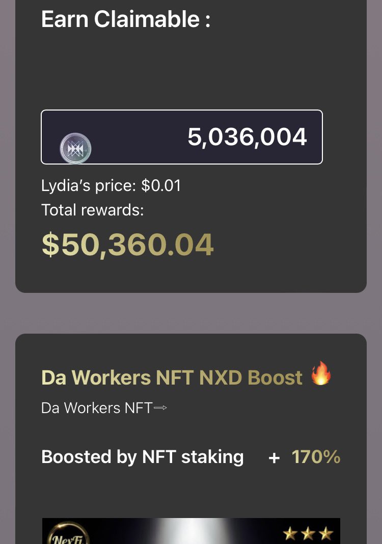 miccayoi's tweet photo. NexFi2.0の25日目⭐️報酬$50000(670万円)越え✨BoostのDa Workersはシェフ👨🍳、Itemにナイフ、🍔、🍟🥤をセットして+170%です。Boost 追加のおかげで日給40万円になりました…シェフめっちゃ食べてるけどすごい稼いでくれる
$Lydia $NXD #NexFi #DaWorkers https://t.co/eqSp5nKCCR