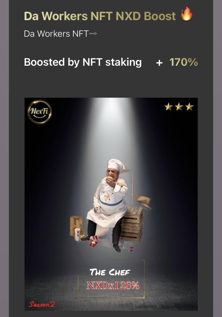 miccayoi's tweet photo. NexFi2.0の25日目⭐️報酬$50000(670万円)越え✨BoostのDa Workersはシェフ👨🍳、Itemにナイフ、🍔、🍟🥤をセットして+170%です。Boost 追加のおかげで日給40万円になりました…シェフめっちゃ食べてるけどすごい稼いでくれる
$Lydia $NXD #NexFi #DaWorkers https://t.co/eqSp5nKCCR