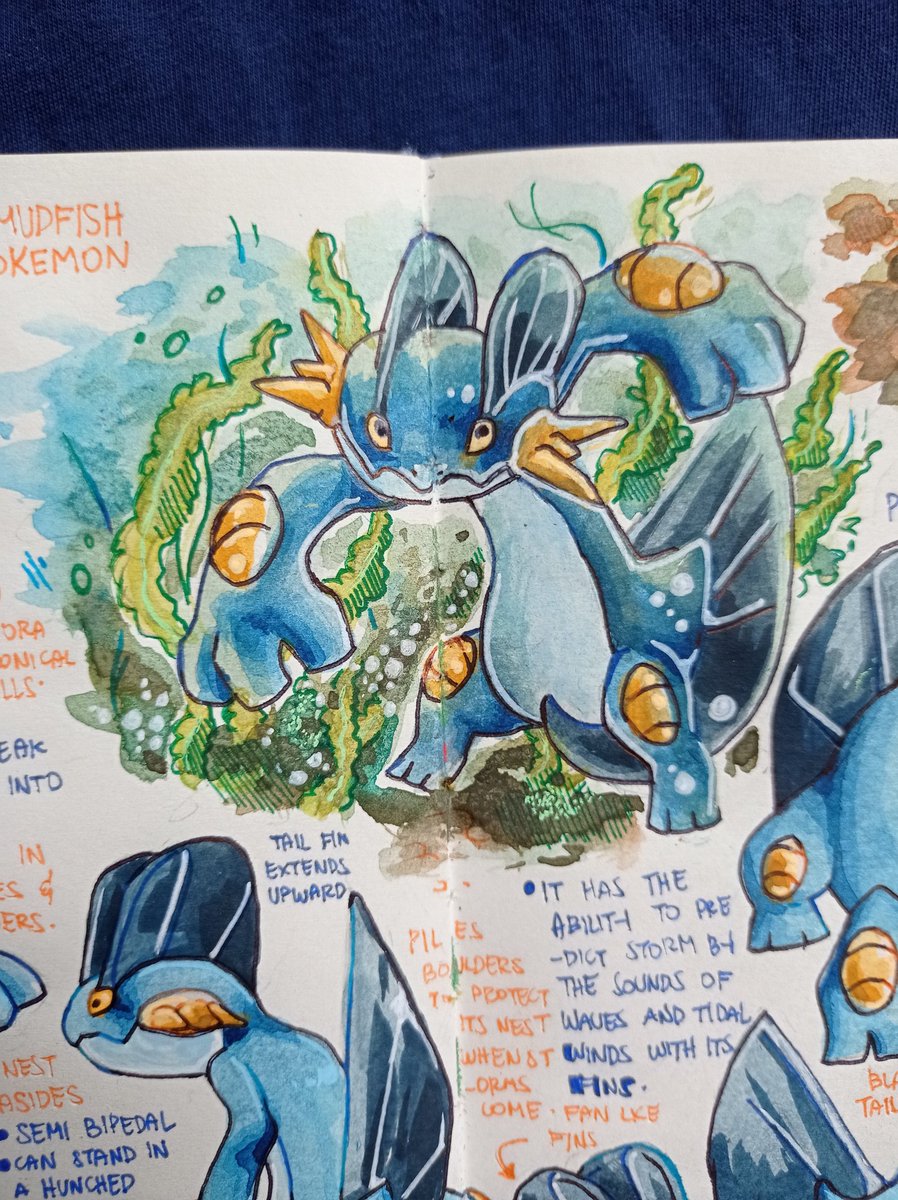 burr_gundy's tweet photo. Swampert🐟💦
-It is able to easily drag large stone weighing over one ton.
#pokemon #journal #sketchbook #visualstudy #conceptart #sketch #art #swampert #hoenn https://t.co/3gn8ZQ8yd2