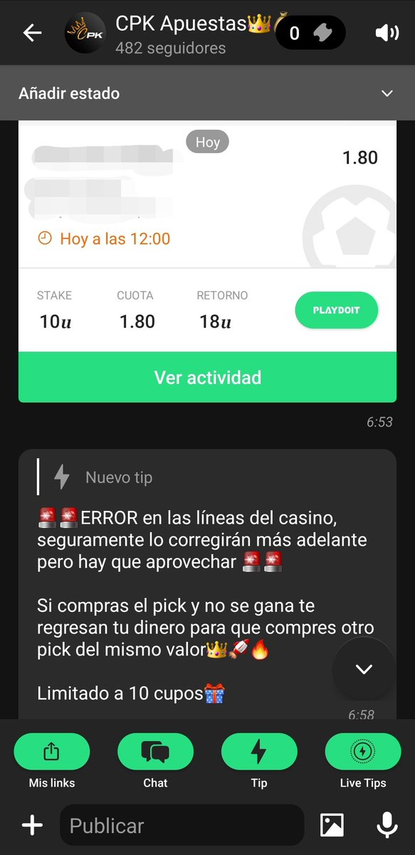 🔥🚀En <a href="/tipsterchat/">TipsterChat</a> les dejé un STAKE 10 ERROR DE CASINO🔥🚀

Acomodaron mál las líneas, vayan a ver el pick y aprovechen, se juega el pick 12pm⌚️

Además les deje un #Freepick #GamblingTwiitter 

Aquí ves todo: 👉🏽 tipsterchat.com/CPK👈🏽

100 interacciones y lo regalo🔁💬❤️💬