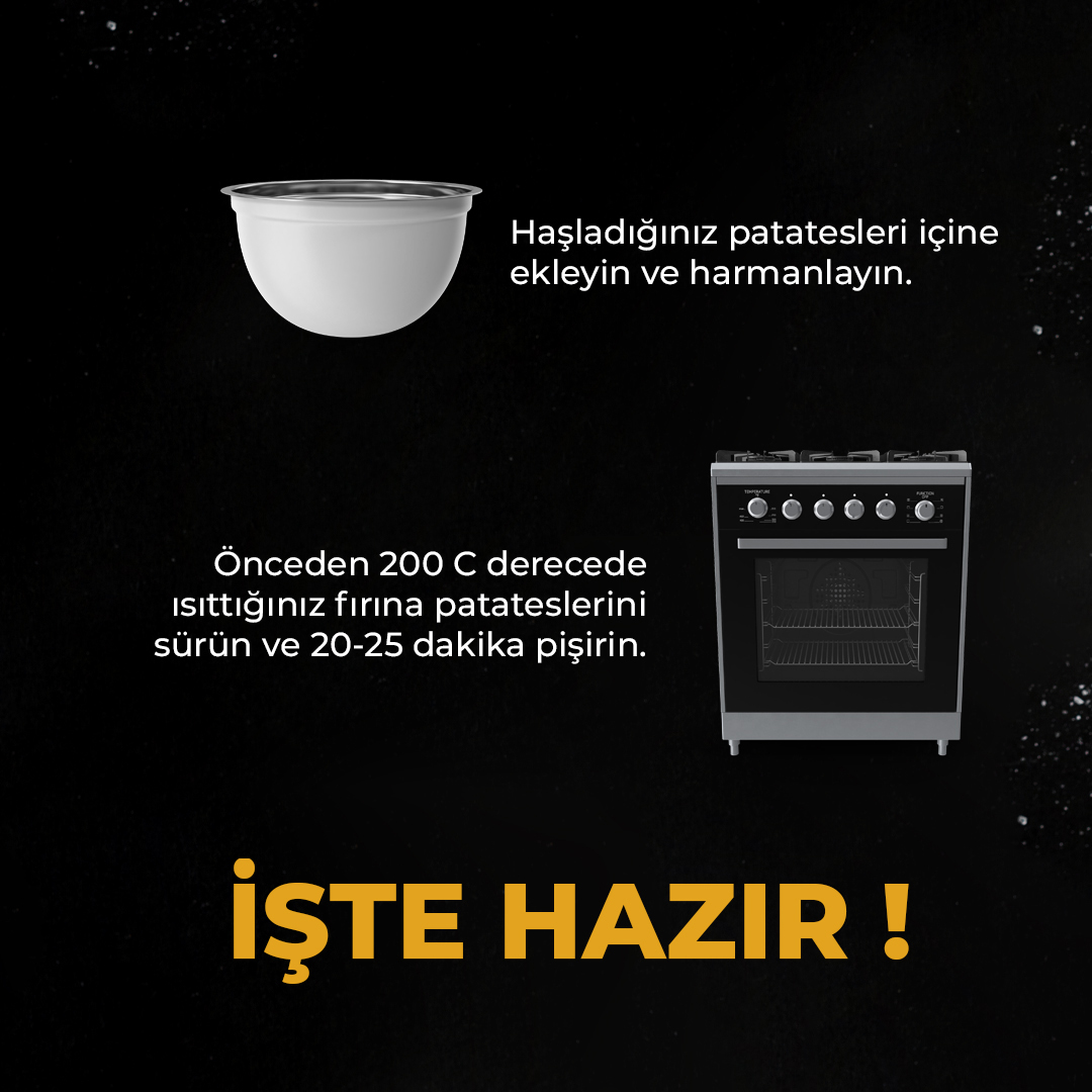 Balıktan köfteye, hamburgerden tavuğa her yemekle uyum sağlayan pratik bir tarif! O kadar lezzetli ki tadına bakanlar, her hafta menünüze eklemeniz için ısrar edecekler. 🤤

MALZEMELER:
1 kilo Patates
3 yemek kaşığı Sızma Zeytinyağı
1 tatlı kaşığı Hayfene Biberiye
2 Limonun Suyu