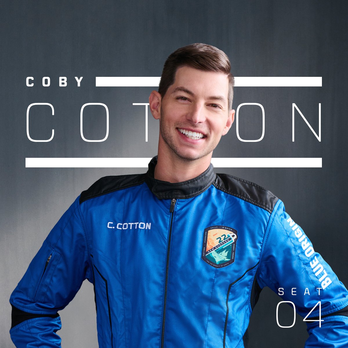 blueorigin's tweet photo. .@cobycotton is one of the five cofounders of @DudePerfect. Coby and the Dudes are best known for their trick shots and comedy videos and have a whopping 57 million followers on YouTube. Coby’s seat is sponsored by @OfficialMoonDAO. https://t.co/67T6giXlAN