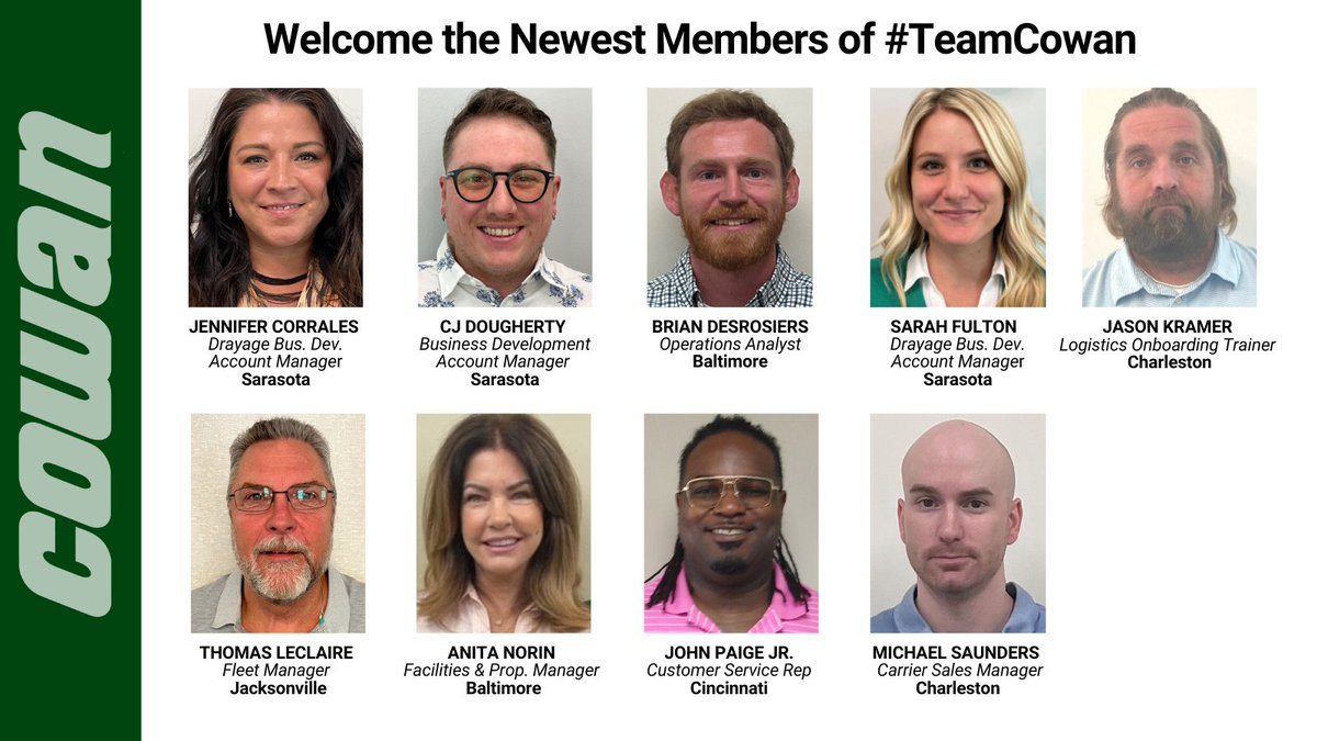 Kicking off August by welcoming more new members of #TeamCowan! We're always looking to add to our amazing team and are happy to have these fine folks on board! New roles in Marketing, Billing, IT, Logistics, Operations &amp; more. Visit our website today cowansystems.com/careers/